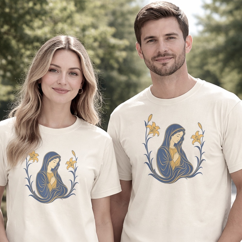 Art Nouveau Madonna Praying Among Lilies Tee